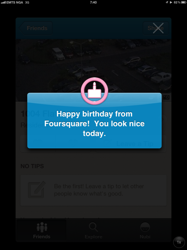 After first Foursquare check-in on my birthday