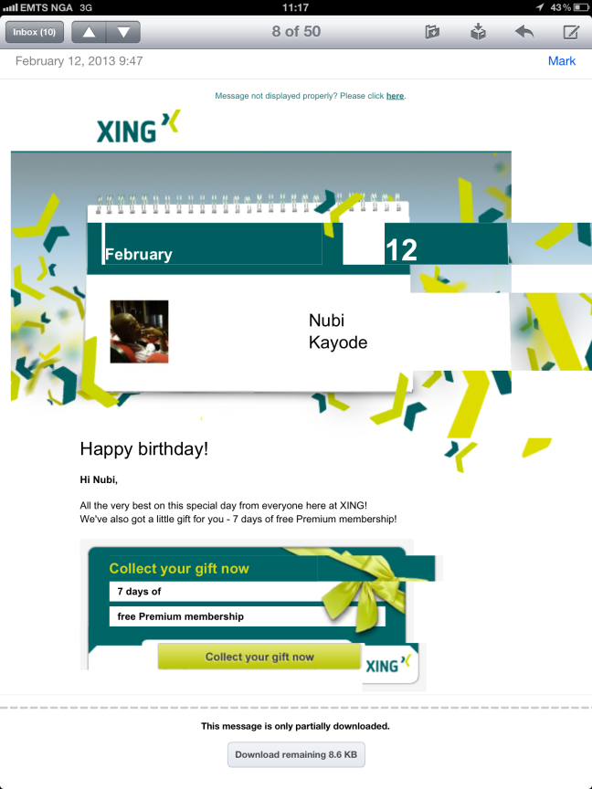 Even though I use LinkedIn more, XING sent me a birthday greeting card